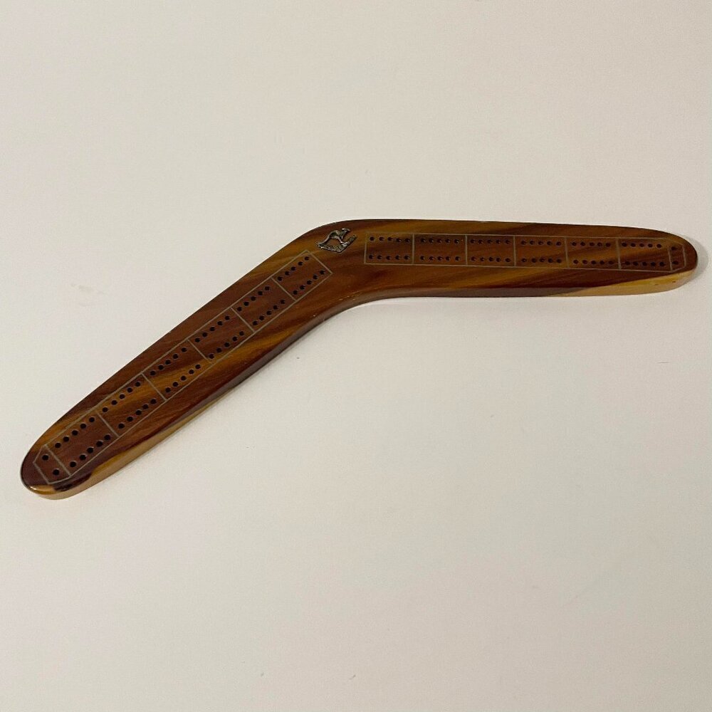 Vintage Australia Souvenir Wooden Boomerang Cribbage Board